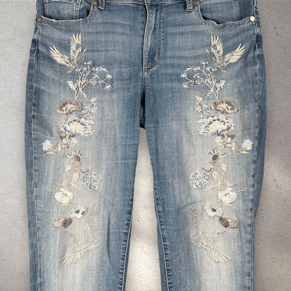 Seven7 Jeans Women’s 14 Blue Slim Straight Crop Mid Rise Embroidered Y2K Raw Hem - Picture 3 of 8